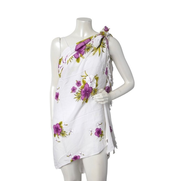 Hibiscus Hawaiian Floral Sarong Swimsuit Cover Up Wrap Vacation Purple White - Picture 2 of 8